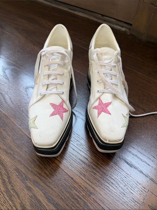 Stella McCartney Shoes - STELLA MCCARTNEY White Platform Sneakers Glitter Yellow Pink Green Stars Sz 38.5